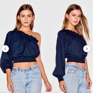 NWT Free People Anabelle One Shoulder Top Blouse Color Blue Sz S SRP $78